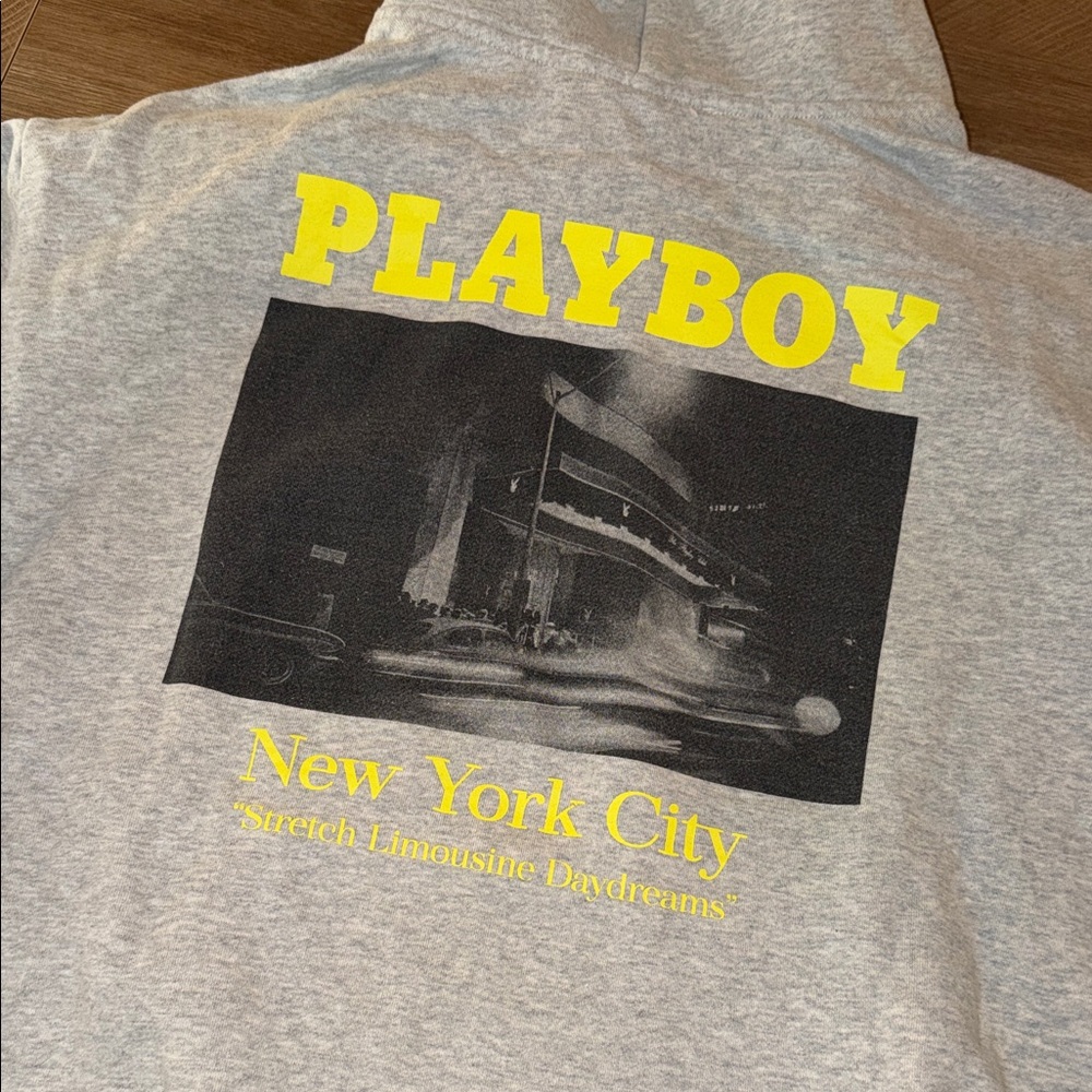 PLAYBOY Light Gray Hoodie with Yellow Logo - Picture 3 of 3